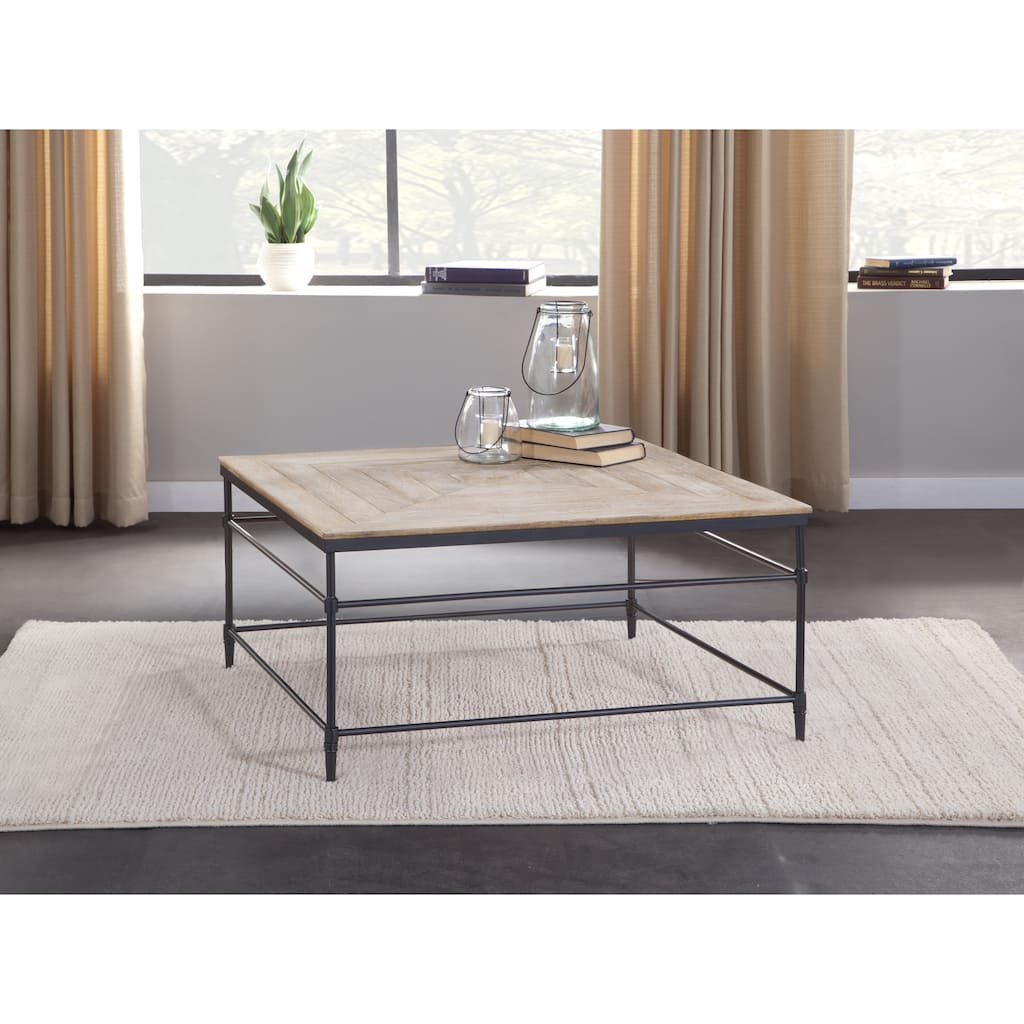 Fenway Mango Solid Wood Top and Metal Square Coffee Table