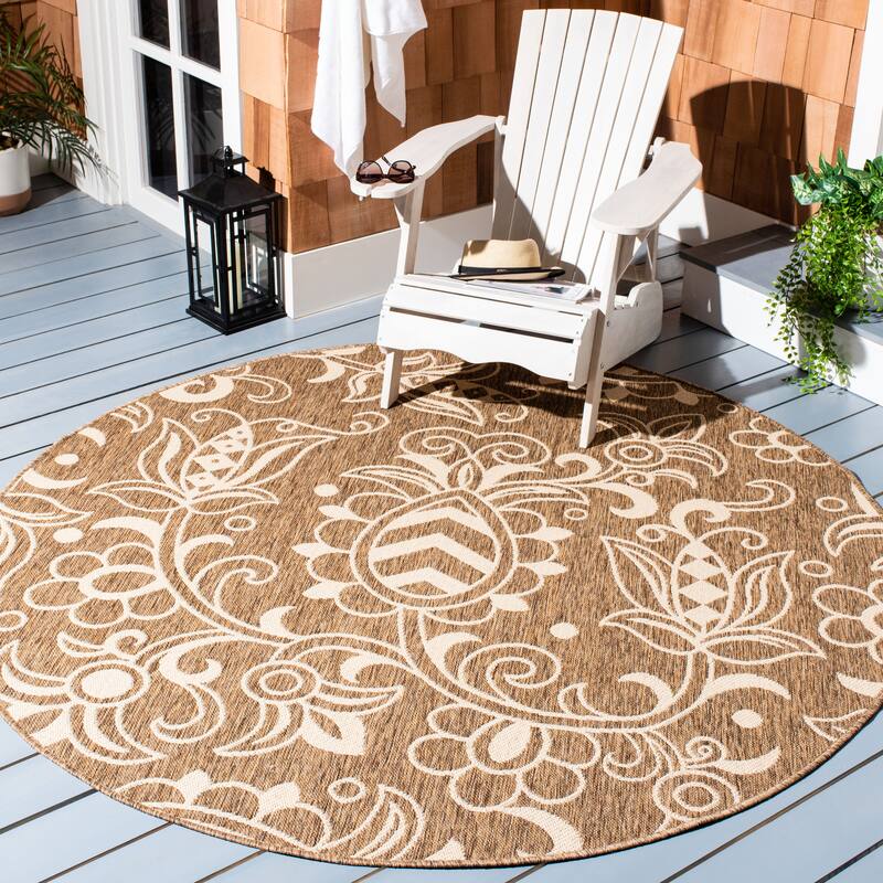 SAFAVIEH Beach House Jula Indoor/ Outdoor Waterproof Patio Backyard Rug - 6'7" Round - Brown/Beige