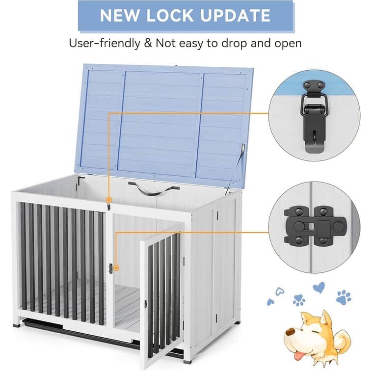 Indoor Cage Portable Foldable Dog Kennel Crate Furniture End Table with Tray