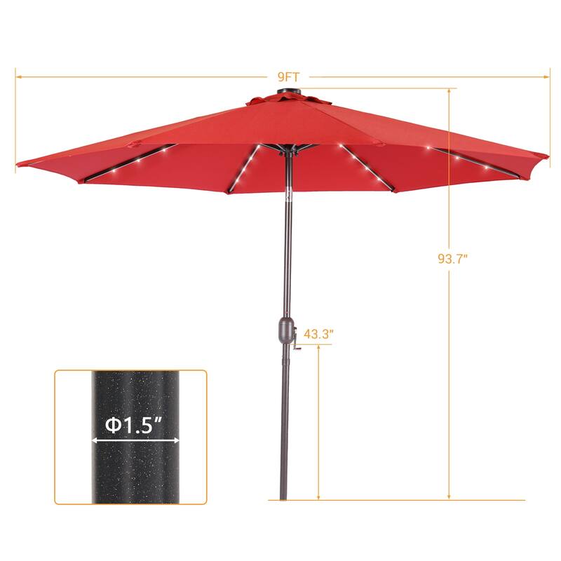 LIVOOSUN 9Ft Solar-powered Large Round Outdoor Patio Market Umbrella with Crank