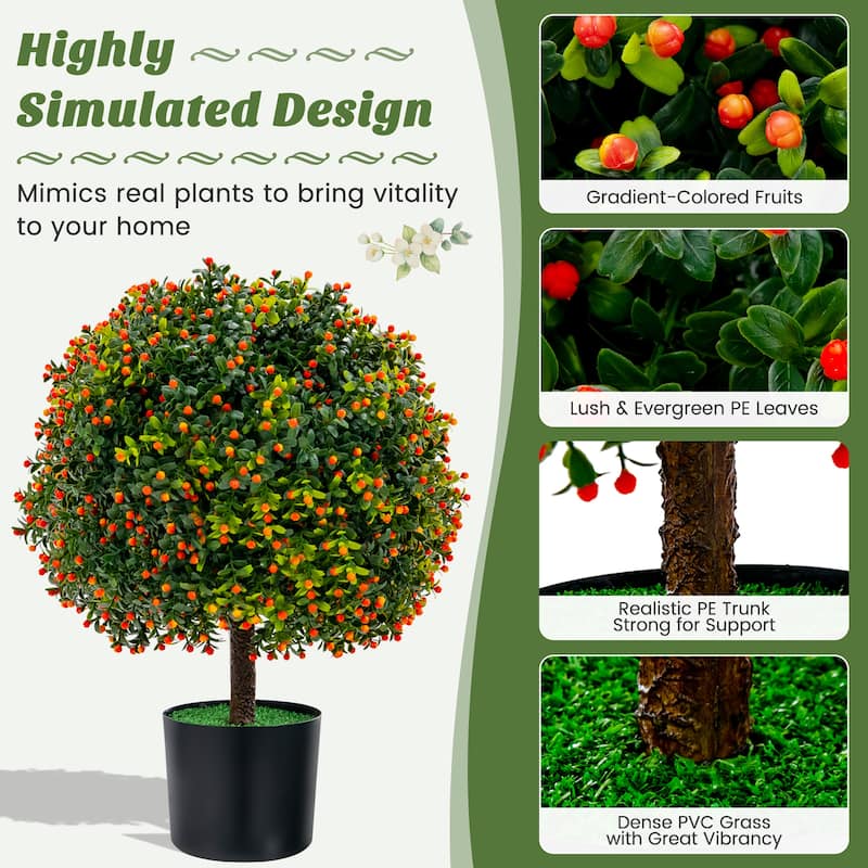 Costway 22'' Artificial Boxwood Topiary Ball Tree 2-Pack Faux Potted - See Details