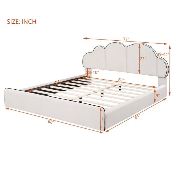dimension image slide 1 of 2, Upholstered Platform Bed Queen Size Bed Frame with Cloud-shaped Headboard and Footboard, No Box Spring Needed Velvet Fabric聽