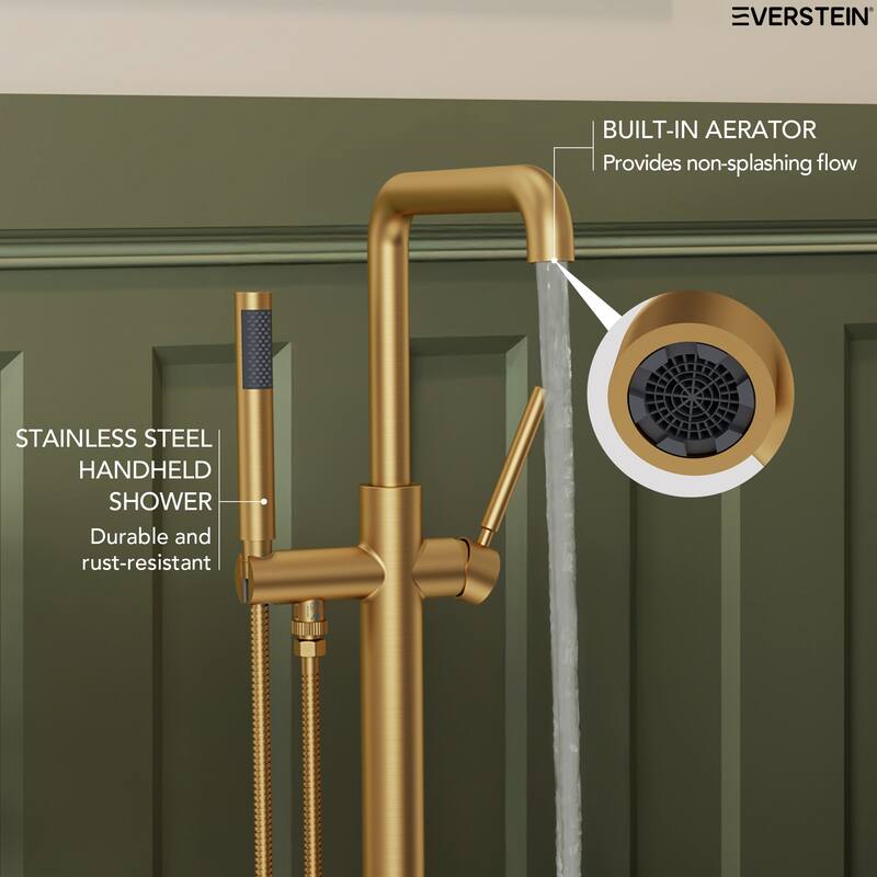 Freestanding Tub Faucet with Hand Shower,Modern Floor-Mount Bathtub Faucet