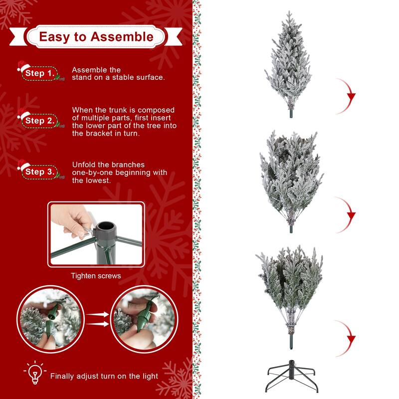 Glitzhome 7.5ft/9ft Pre-Lit Flocked Upward Slim Fir Artificial Christmas Tree with Remote Control