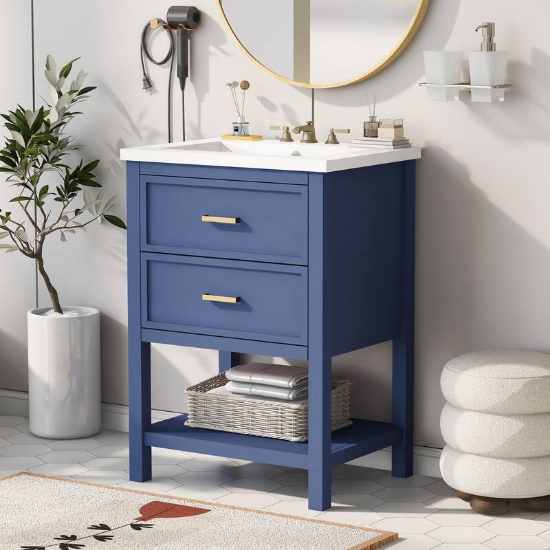 24-Inch Bathroom Vanity Set with Integrated Sink – Modern Storage Cabinet Featuring 2 Drawers - 18.00in. W X24.00in.DX34.10in. H