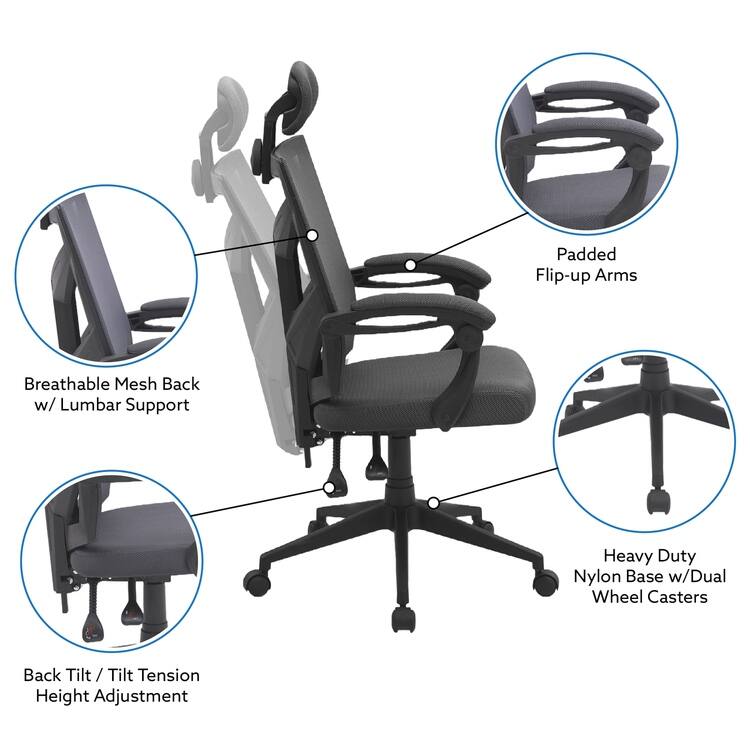 Adjustable Office Chair with Headrest Ergonomic Desk Chair High Back Mesh Office Chairs with Lumbar Support with Wheels