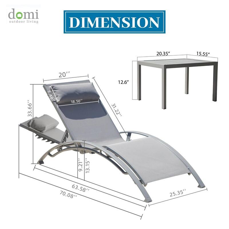 Domi Outdoor Living Aluminum Patio Chaise Lounge Set – Curved Design, Adjustable Positions, and Durable Construction - N/A