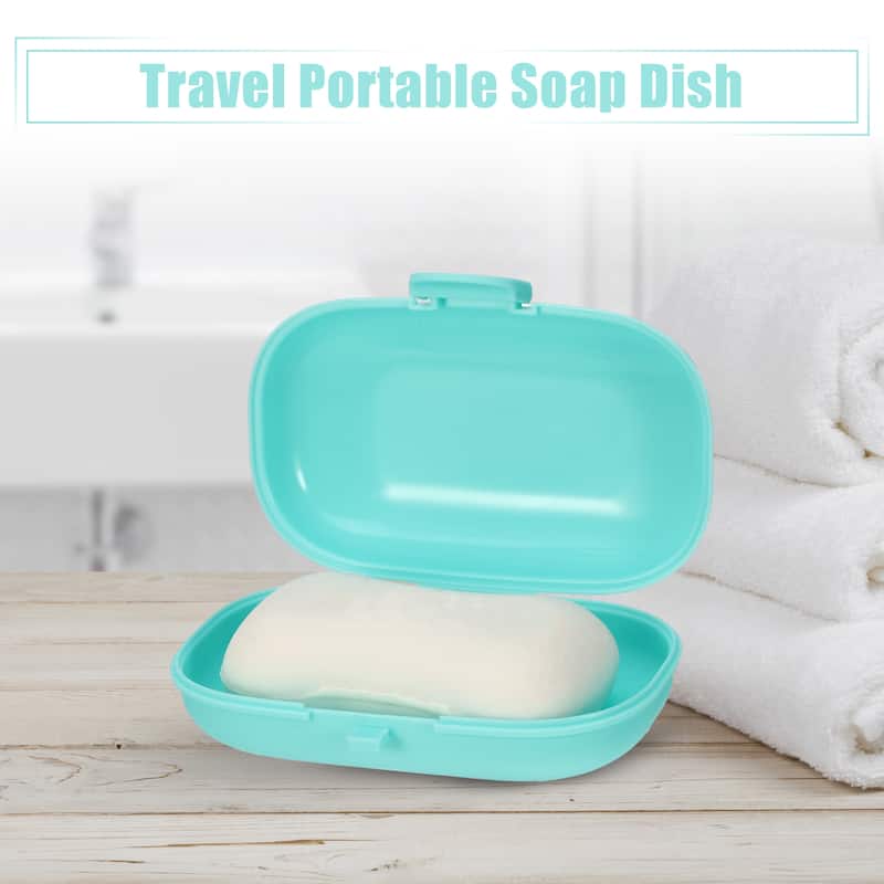 Portable Soap Dish Box Soap Bar Holder for Travel Gym Outdoor with Cover - Blue