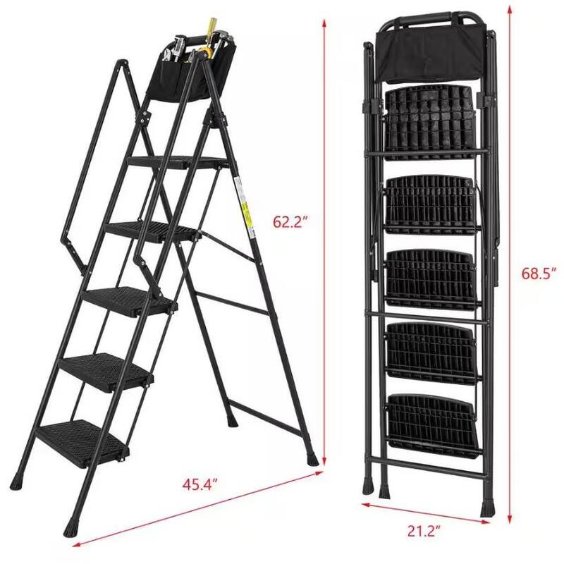 5-Step Steel Folding Step Stool Ladder with Removable Tool Bag
