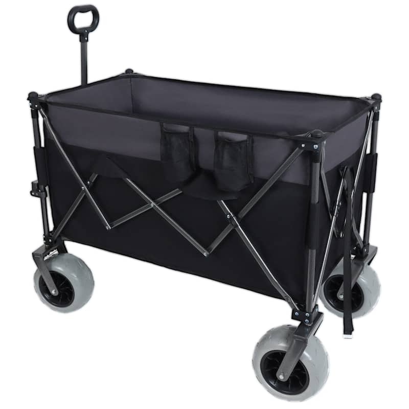 9"x4" All-Terrain Balloon Wheels,300L XL Heavy-Duty Folding Wagon Cart-480lbs Capacity,w/Brakes,Pockets,Cup Holders