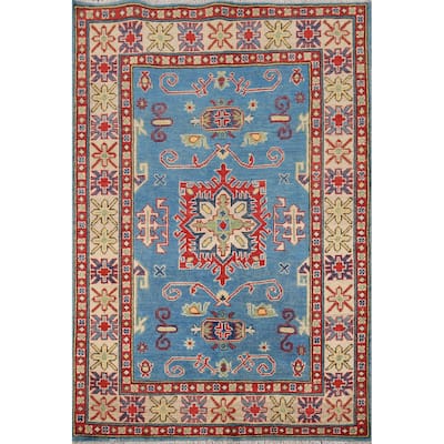 Blue Kazak Pakistan Accent Rug Hand-Knotted Wool Carpet - 3'5" x 4'10"