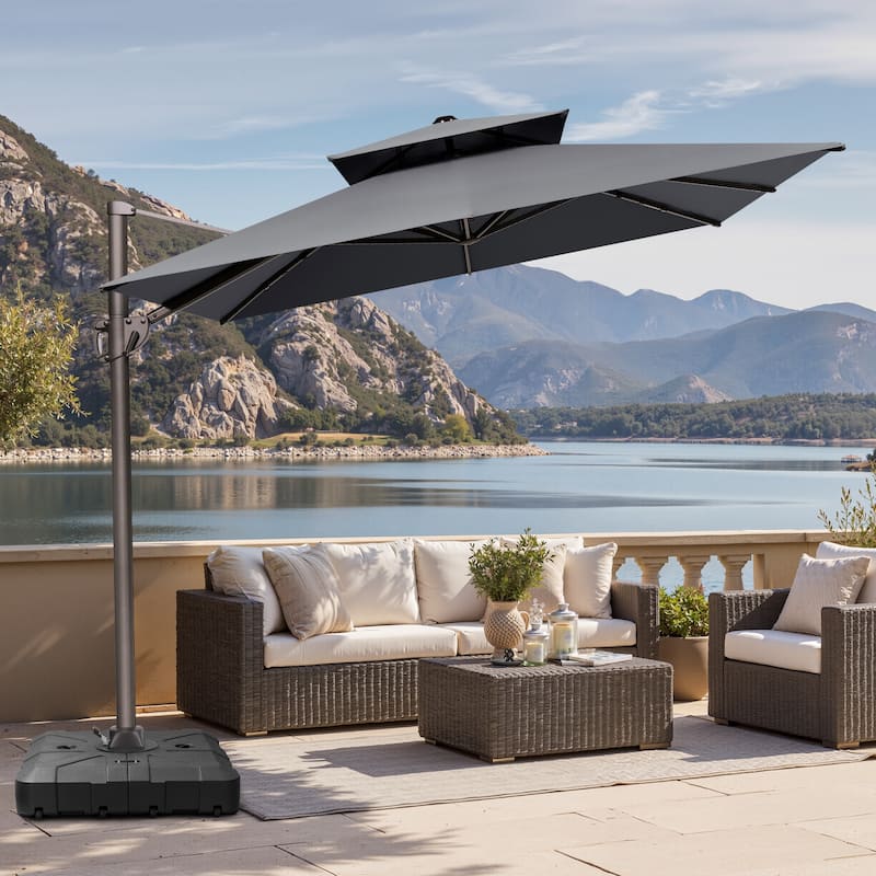 9 x 11.5 FT Outdoor Patio Dual Top Cantilever Umbrella with Weighted Base