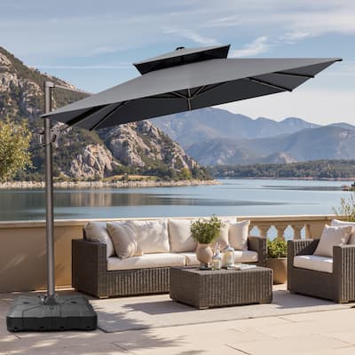 9 x 11.5 FT Outdoor Patio Dual Top Cantilever Umbrella with Weighted Base