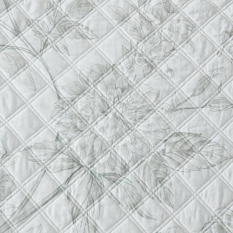 Martha Stewart Vine Flora Cotton Reversible Green Quilt Set