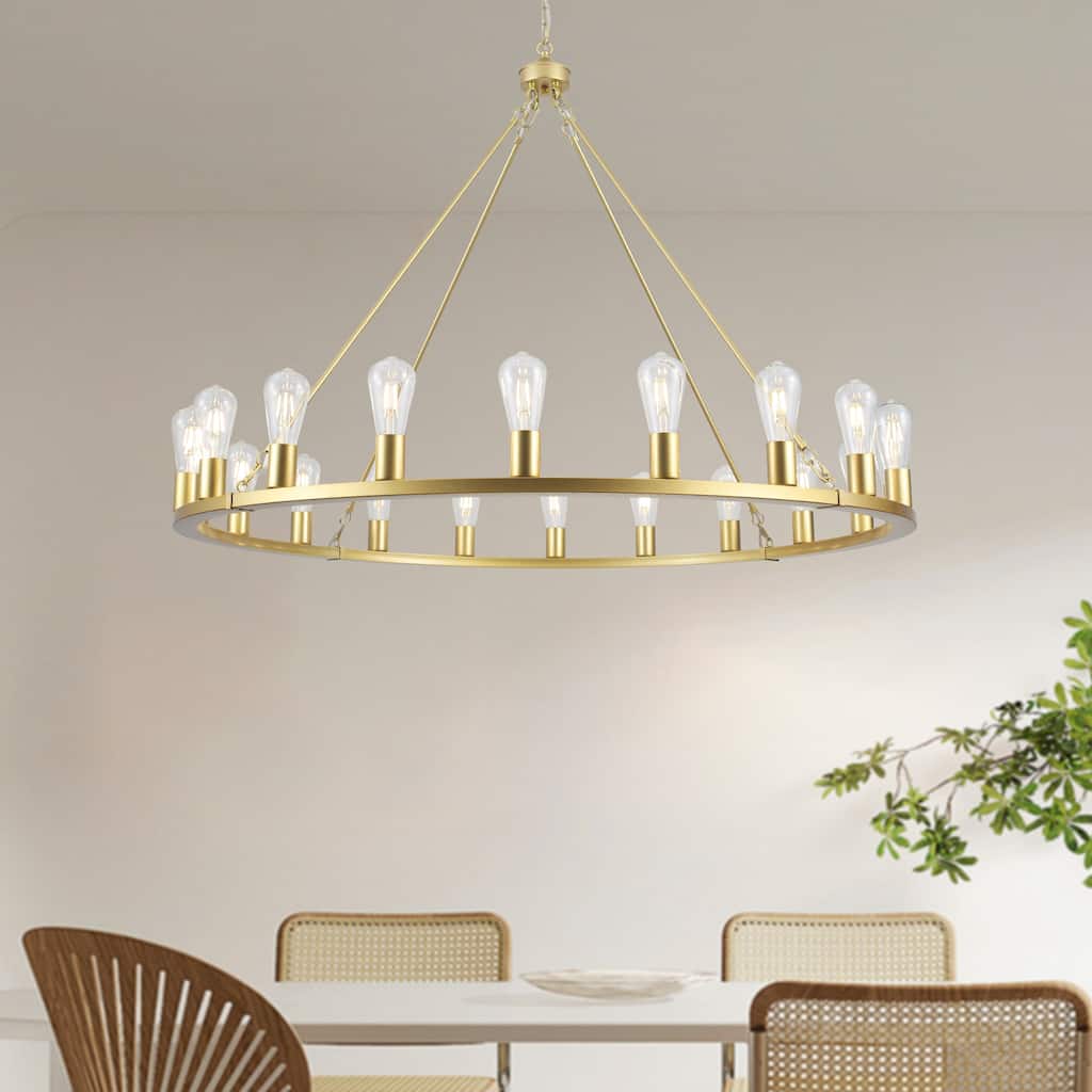 20 - Light Farmhouse Metal Round Industrial Chandelier for Dining Room Entryway Kitchen Island