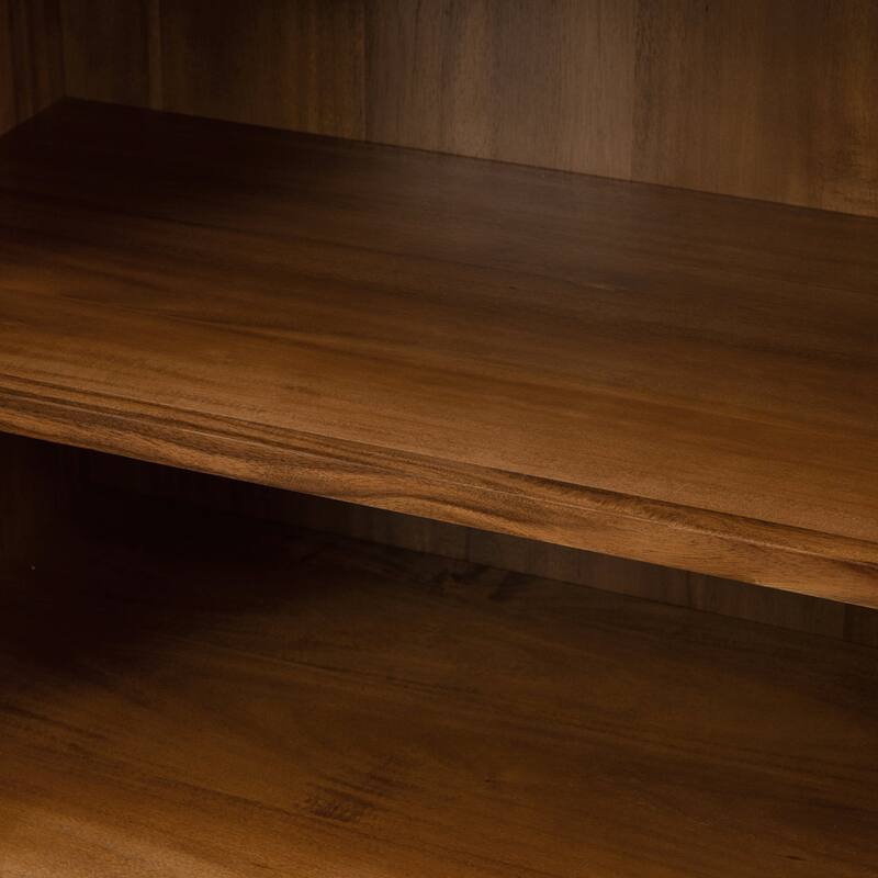 Nuvon Walnut-Finished Acacia Wood Cabinet with Double Glass Doors