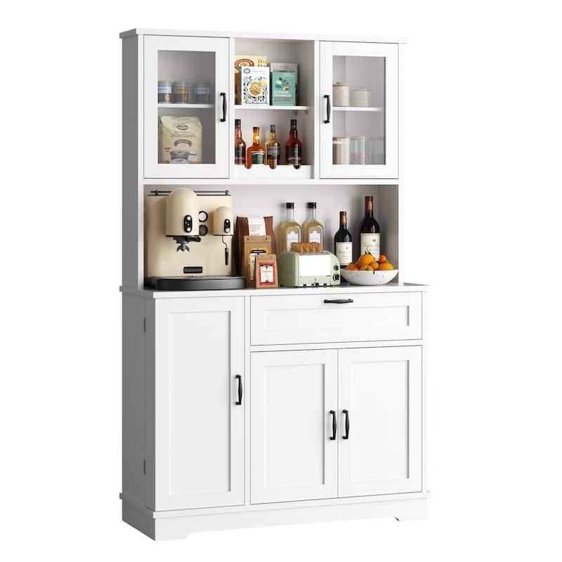 3-Door Storage Cabinet with Drawer & Adjustable Shelves - Freestanding Storage Organizer for Kitchen, Pantry, or Dining Room