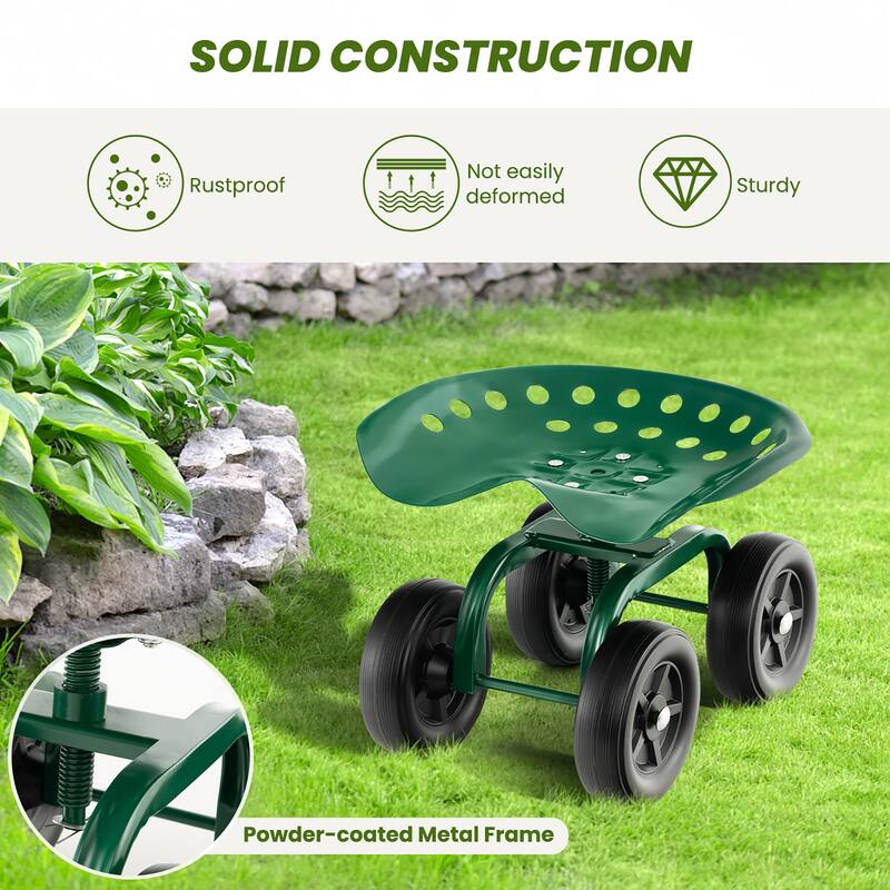Costway Rolling Garden Cart Heavy Duty Workseat with 360° Swivel Seat - See Details