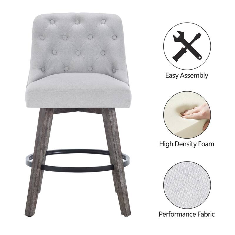 HOMYKA Tufted Swivel Bar Stool with Wood Grain Chair Legs Set of 2 Bed Bath & Beyond 40162862