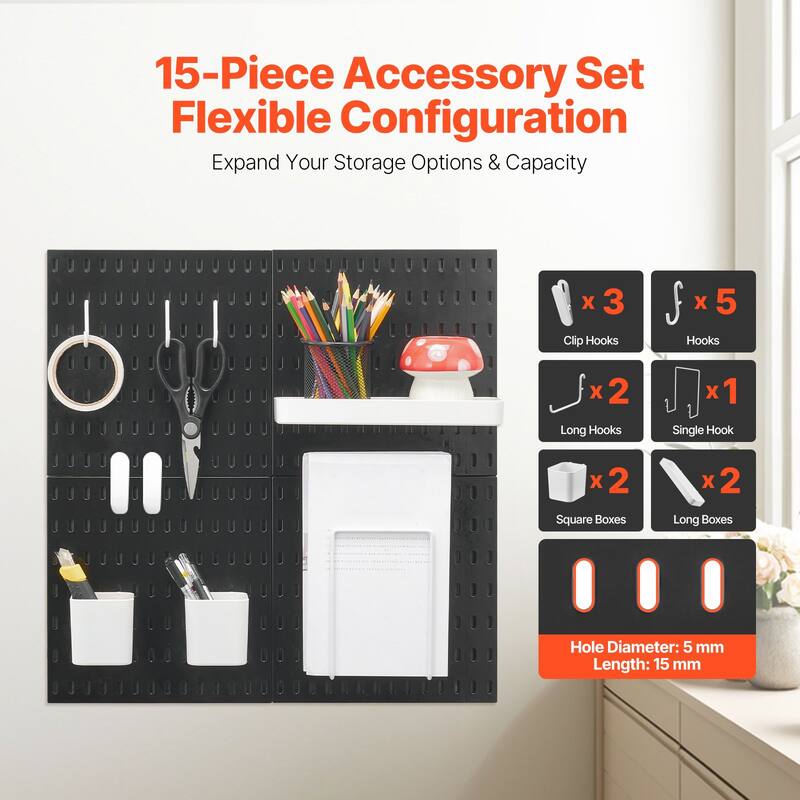 Black ABS Pegboard Wall Organizer with Modular Design - 11" L x 0.47" W x 11" H