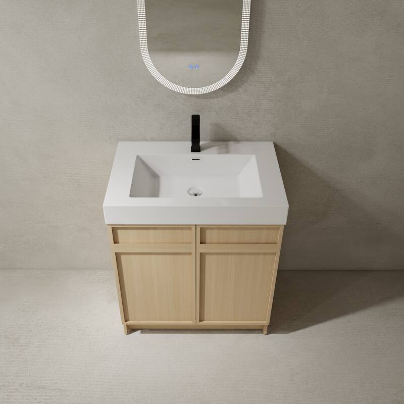 Bathroom Vanity with Resin Sink, Soft-Close Door Hinges, Adjustable Shelf, Scratch & Water-Resistant Melamine