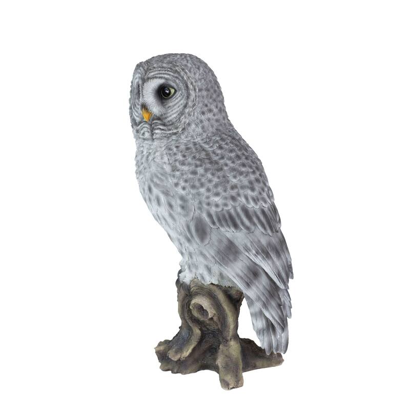Tawny Owl Standing on Branch Outdoor Garden Statue - 13.75"