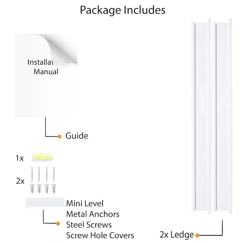 Wallniture Denver 60 Inch Floating Shelves, White Picture Ledge (Set of 2)