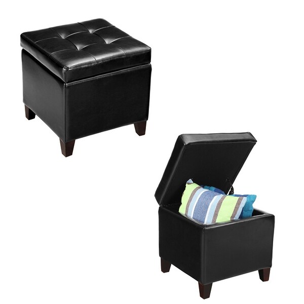 Adeco Bonded Leather Square Storage Ottoman - On Sale - Bed
