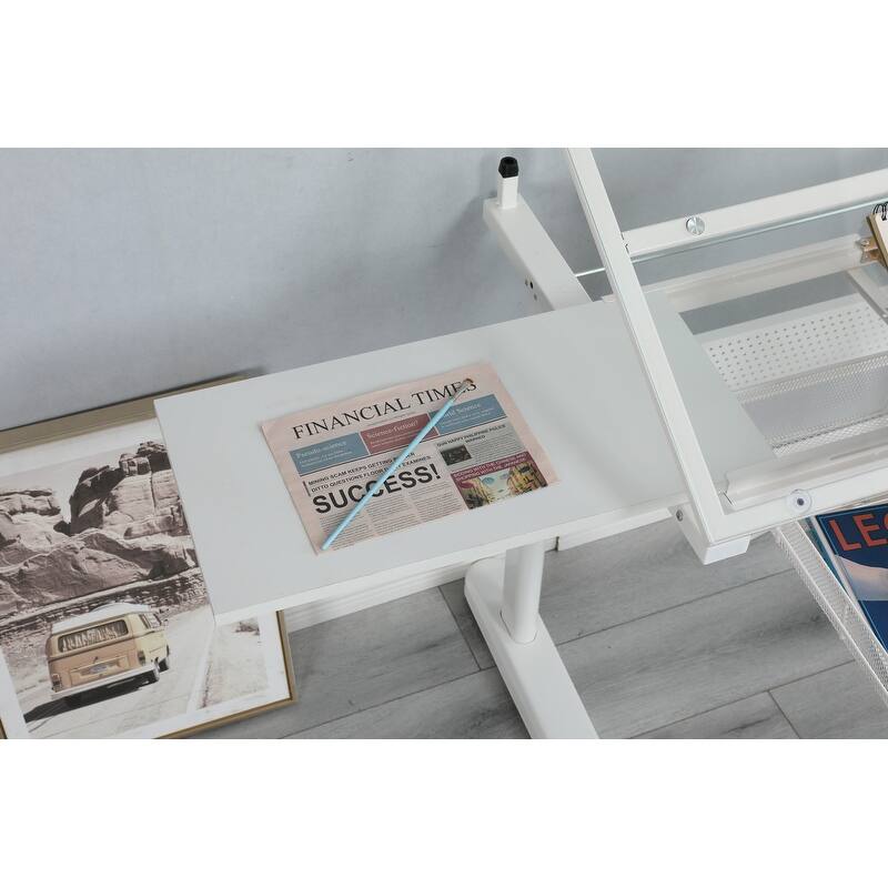 Adjustable Drafting Table Drawing Desk with Stool and 2 Metal Drawers