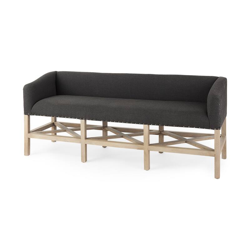 Bergen 60x25 Beige Fabric Covered Seat and Light Brown Wooden Frame Accent Bench - 60.0L x 19.0W x 25.5H - Dark Gray