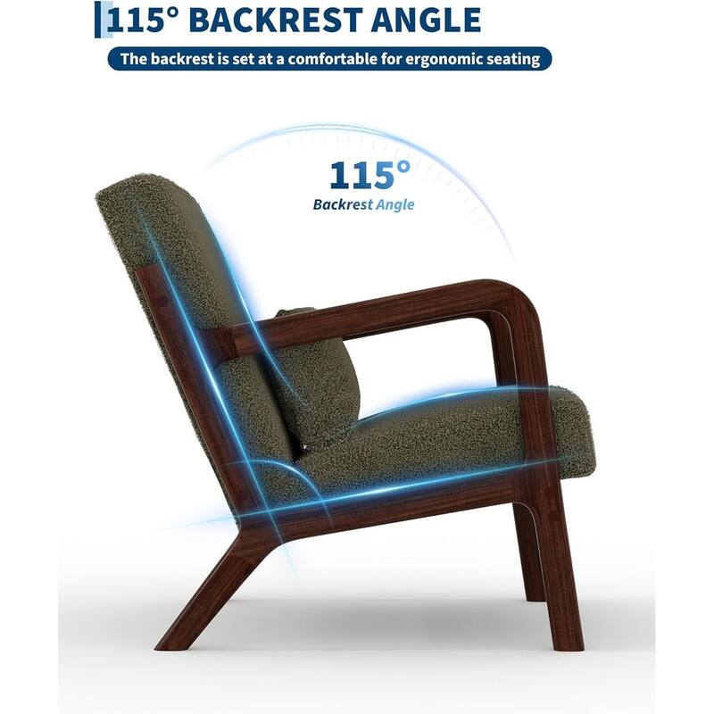 Modern Sherpa Accent Sofa Chair, Lounge Armchair with Lumbar Pillow for Living Room, Bedroom