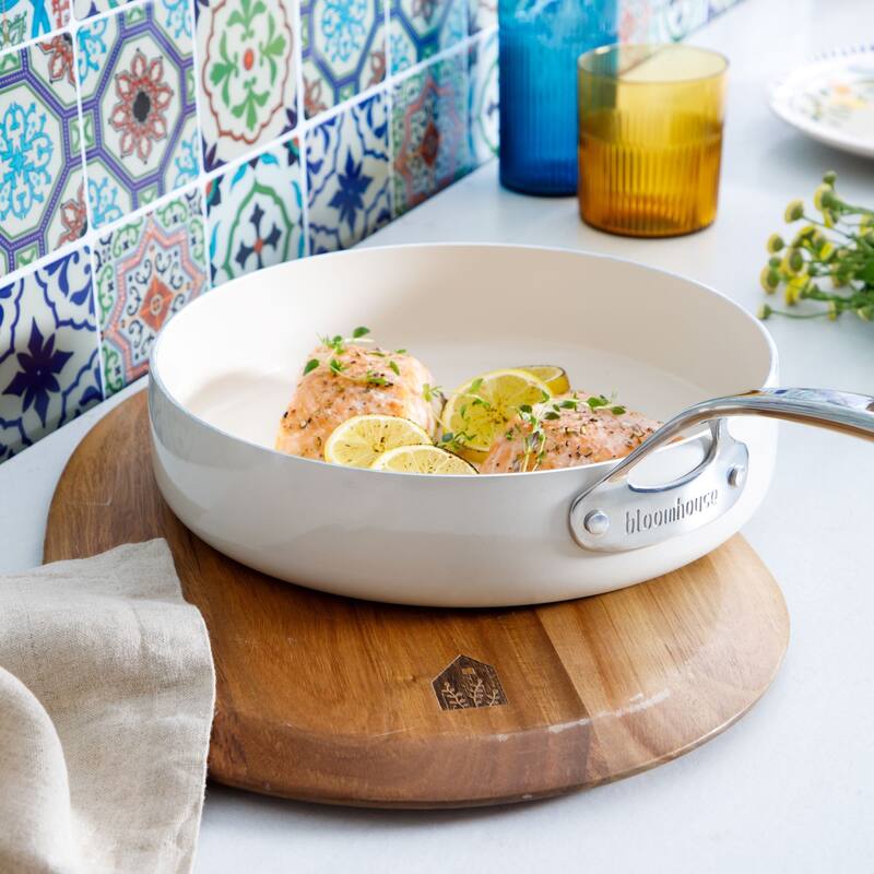 Bloomhouse 12 Piece Aluminum Enamel Cookware Set w/ Non-stick Non-toxic Ceramic Interior and Ceramic Steamer Insert