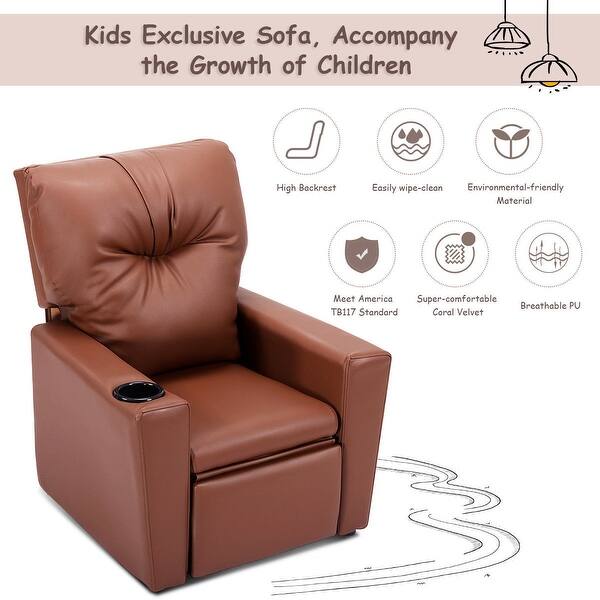 Shop Ergonomic Lounge Kids Sofa With Cup Holder Brown Free