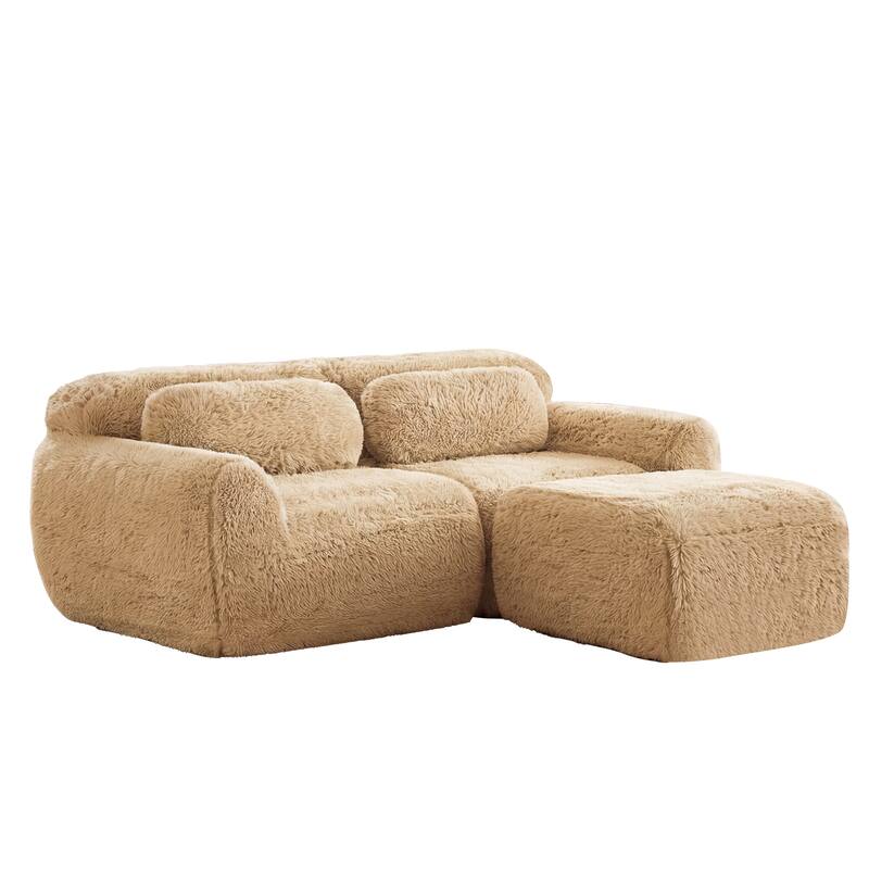 Homy Casa Light Khaki Modular Sectional Sofa, Soft Plush Fabric Cloud Couch with Anti-Slip Base & Decorative Pillows
