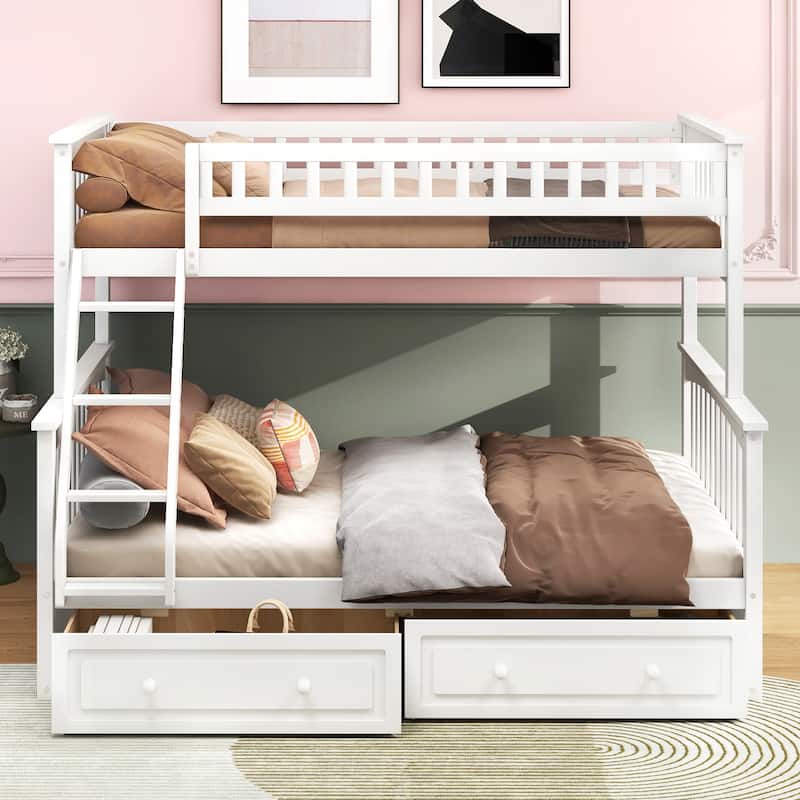 Twin over Full Wooden Bunk Bed with 2 Drawers