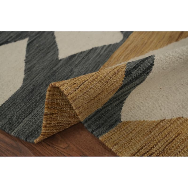 Hand Woven Oriental 100% Wool Carpet Southwestern Modern Beige & Ivories Kilim Runner Rug - 9' 9'' X 2' 8''