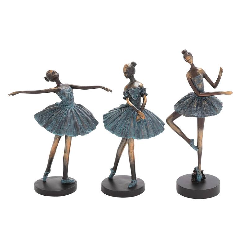 Polystone Dancer Decorative Sculpture - Set of 3 Teal - Roche River Decor - Teal