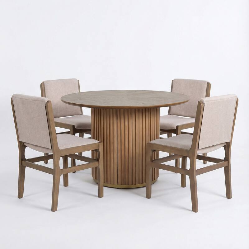 Christopher Knight Home - Mid-Century Modern 5-Piece Round Pedestal Dining Set with Upholstered Armless Dining Chairs
