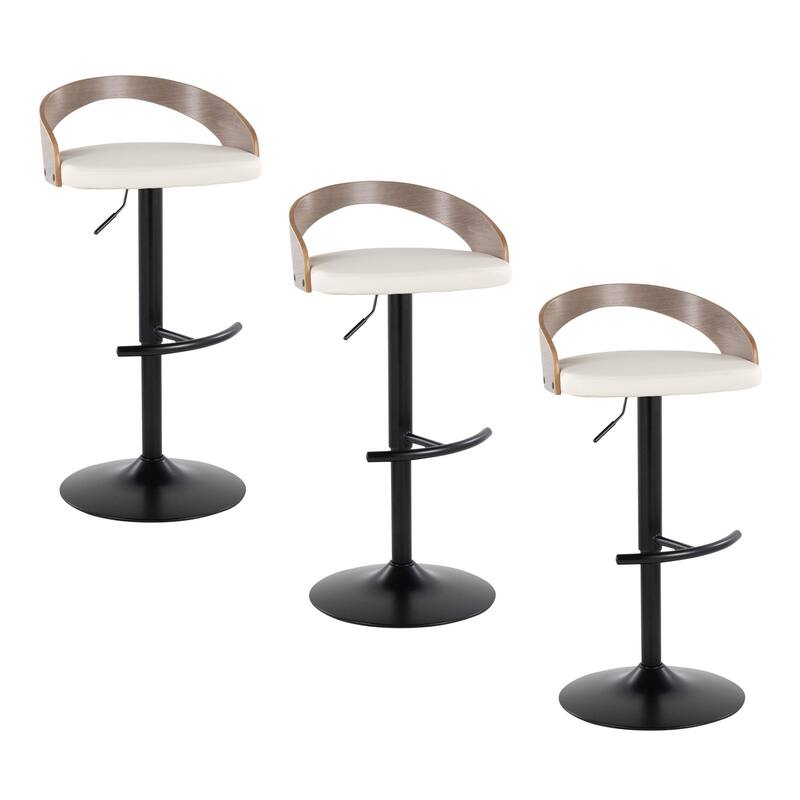 Grotto Adjustable Barstool with Back Base- Set Of 3 - Light Grey/White