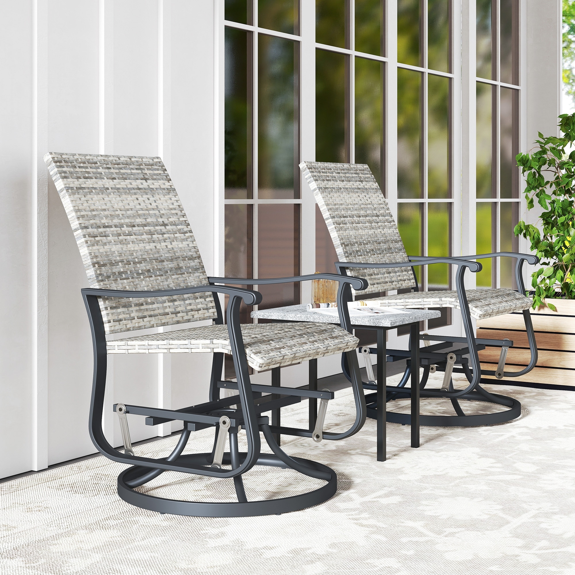 Rattan Swivel Chair Set of 2 Side Chair Glider Chair with Steel Frame, Coffee Chair Leisure Chair Arm Chair