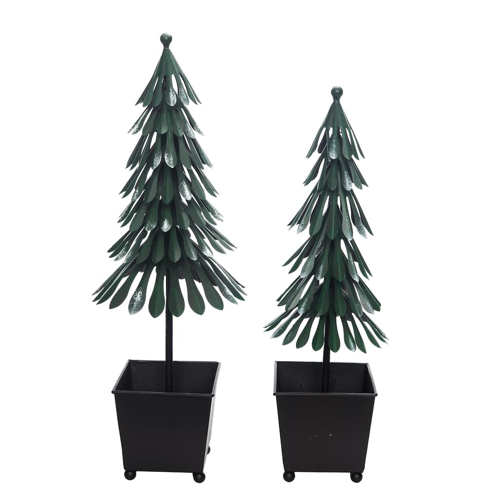 Transpac Metal 20 in. Multicolor Christmas Tree in Pot Set of 2