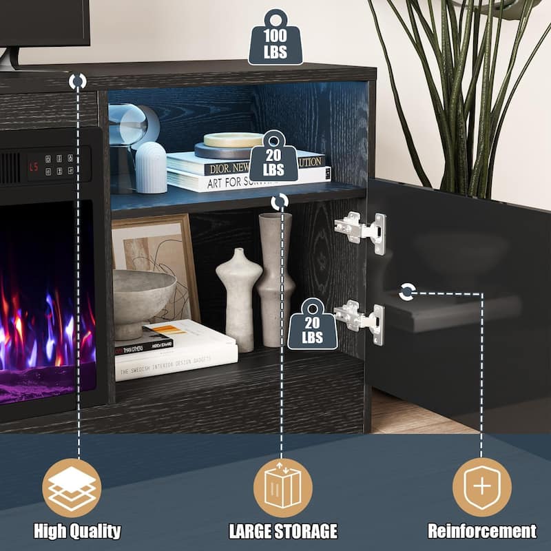 Bossin 70" Fireplace TV Stand with 36" Electric Fireplace, TV Stand for TVs Up to 80", 20 Colors LED Lights/Entertainment Center