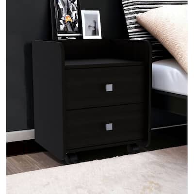 HomeRoots 22" Black Two Drawer Faux Wood Nightstand