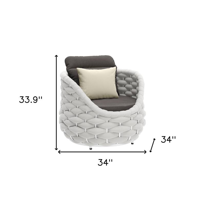HomeRoots 34" Gray And White Olefin Barrel Chair And Toss Pillow - 34' X '33.9' X '34
