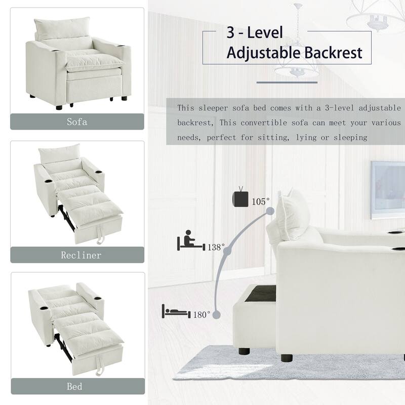 Anmytek 3-in-1 Multifunctional Convertible Sleeper Chair - Adjustable Pullout Sofa Bed with Modern Velvet Fabric
