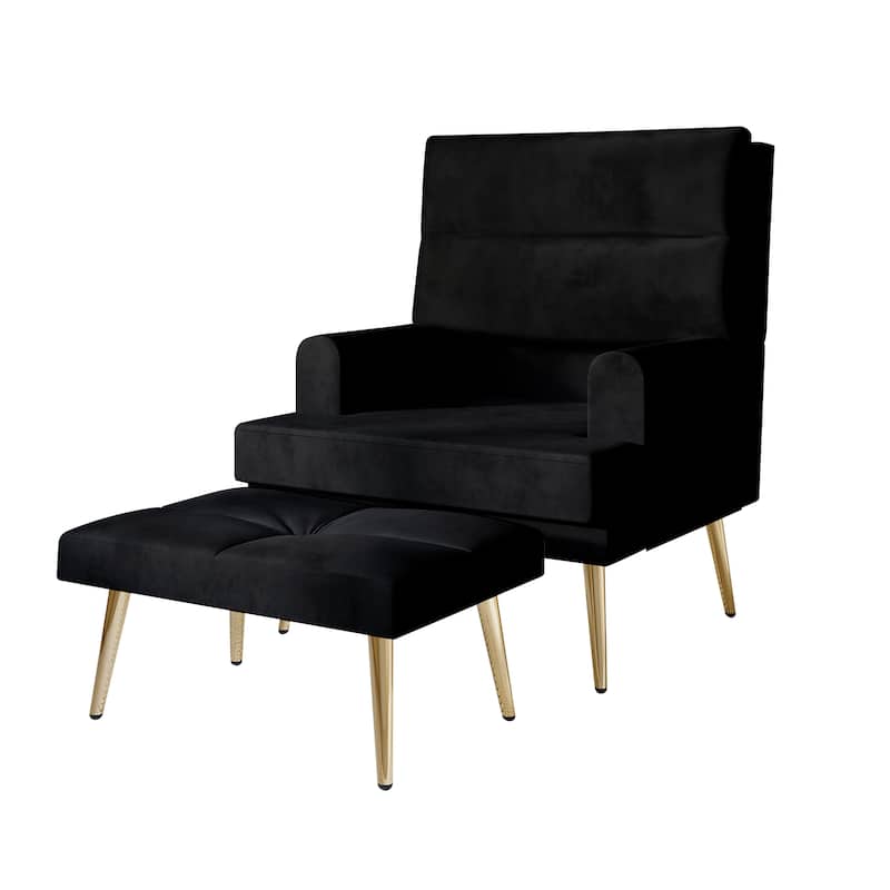 CraftPorch Modern Gold Legs Velvet Accent Chair with Ottoman