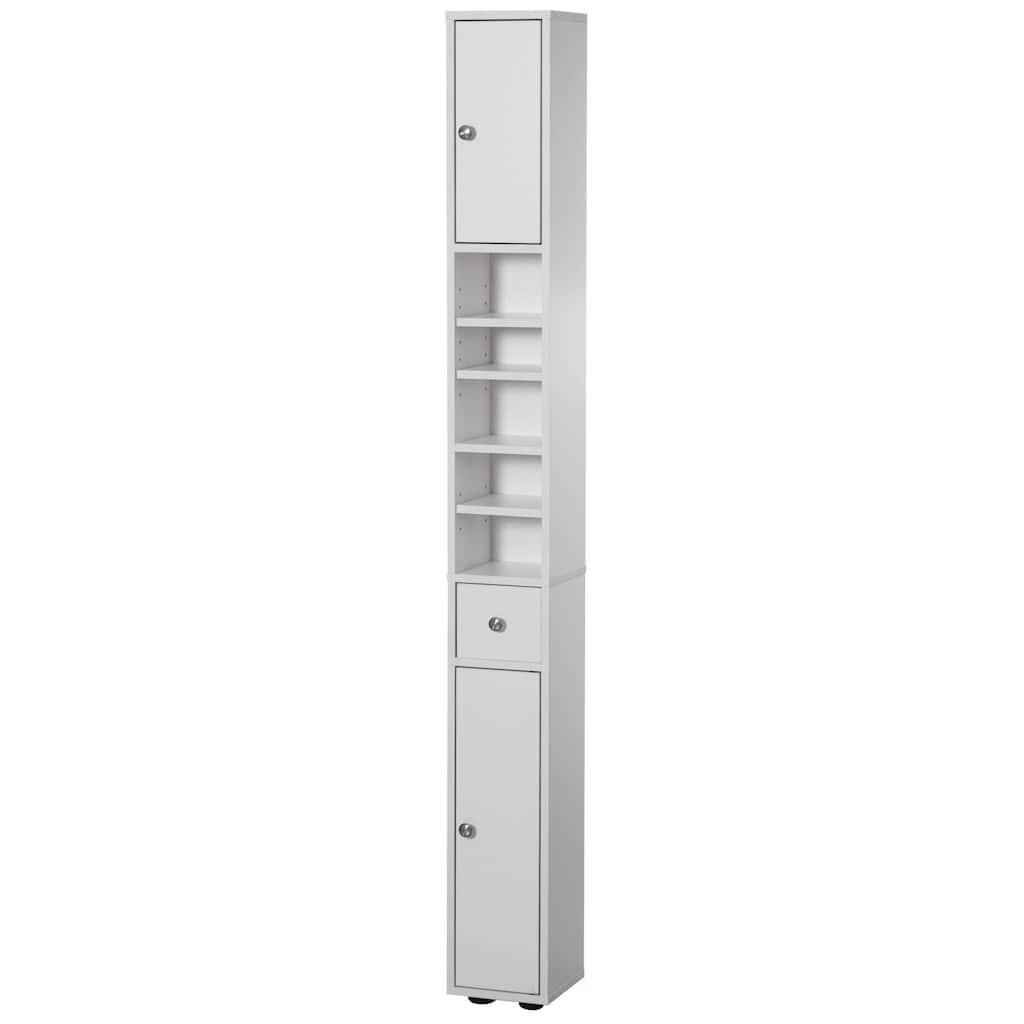 72" Multi-Purpose Freestanding White Linen Tower - Ideal as Bathroom Organizer, Toilet Paper Cabinet and Kitchen Cabinet