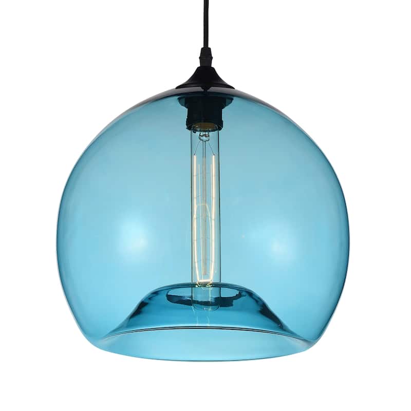 Glass 1 Light Down Mini Pendant With Blue Finish - Transparent Blue