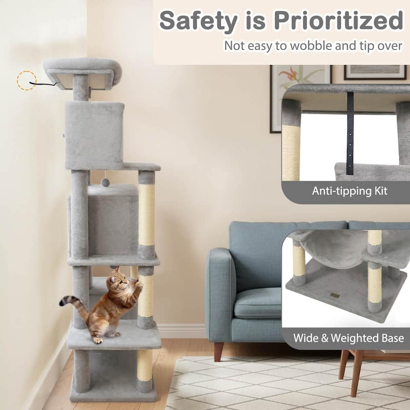 Costway 70” Large Cat Tree for Indoor Cats with Plush Top Perch, Dual - See Details