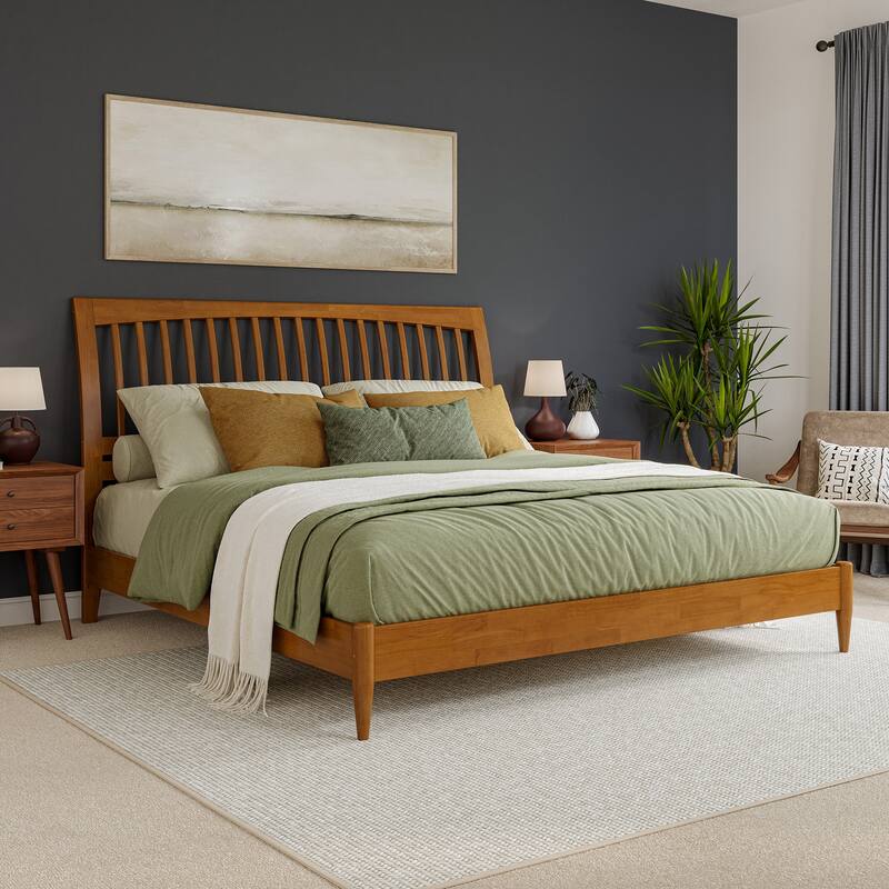 Orleans Solid Wood Low Profile Sleigh Platform Bed - Light Toffee - King